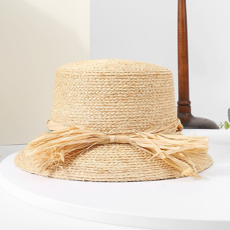 Sun Hat Straw Hat with String Beads and Bow