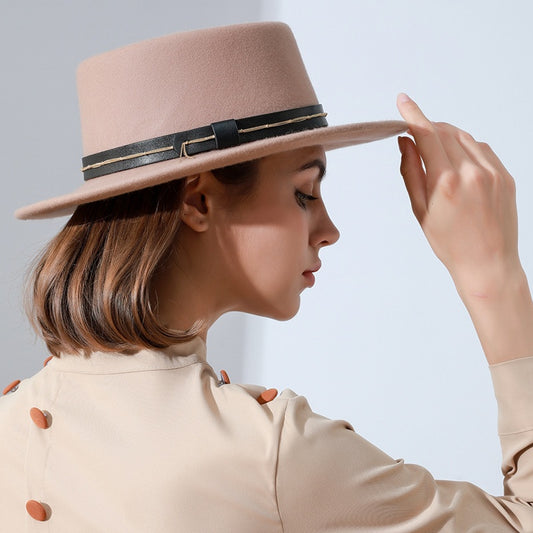 Felt Bowler Hats with Leather Strap and Golden Chain