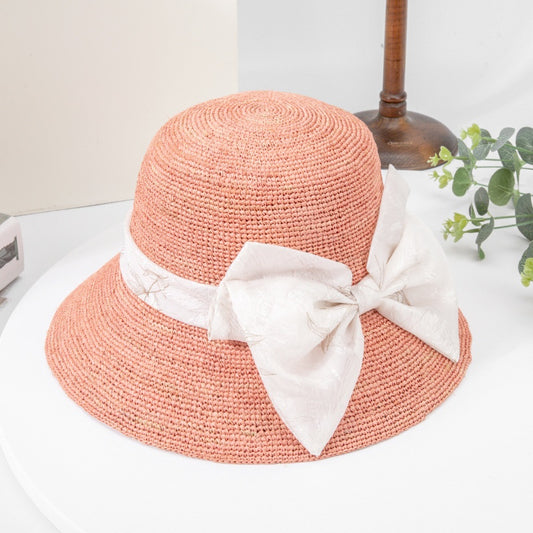 Sun Hat Straw Hat with Printed Bow