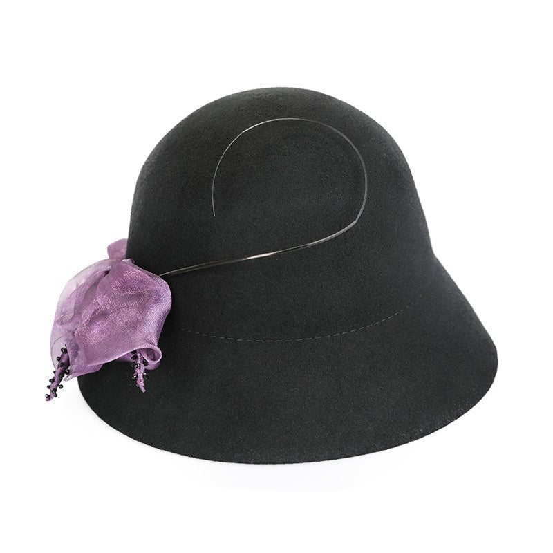 Felt Domed Top Hat with Purple Flower Decoration