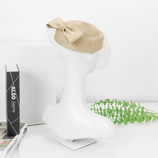 Straw Beret with Bow and Veil