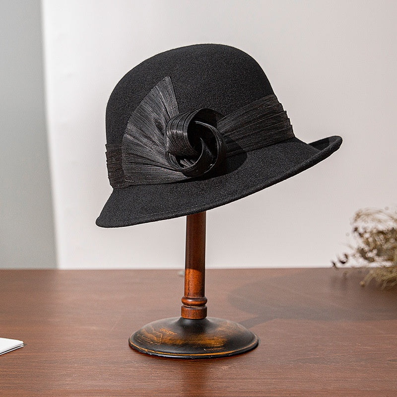 Felt Top Hat Rolled Edge with Ribbon Decoration
