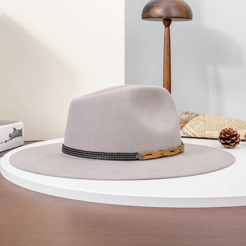 Felt Cowboy Hat with Copper Buckle Leather Strap