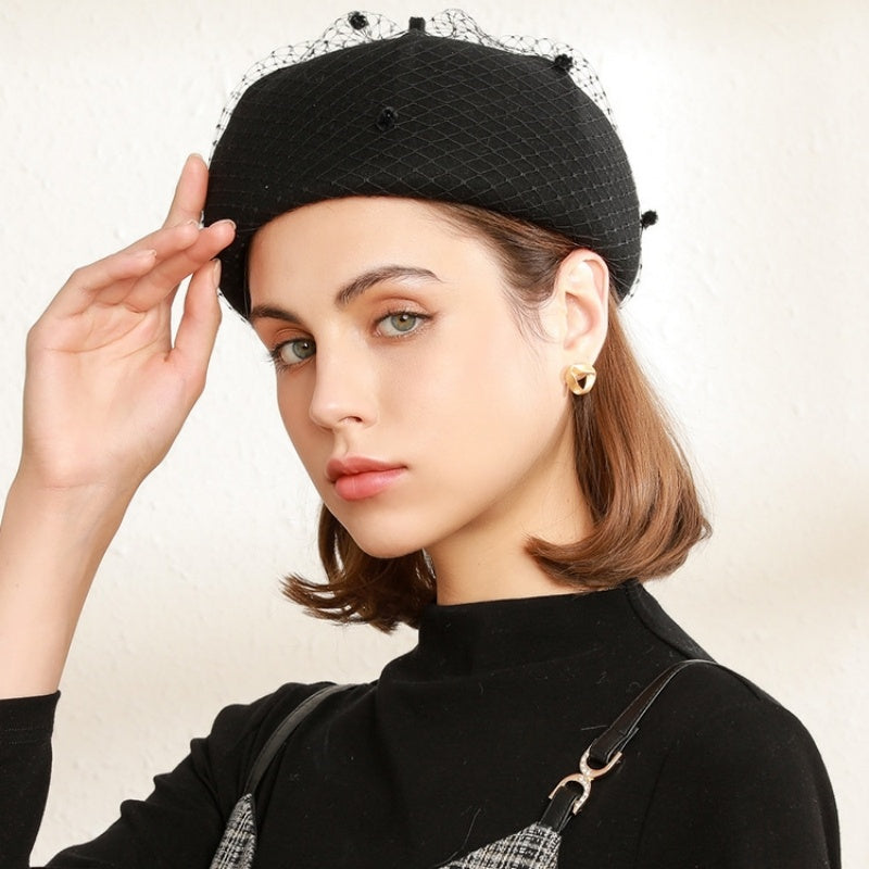 Felt Beret with Lace