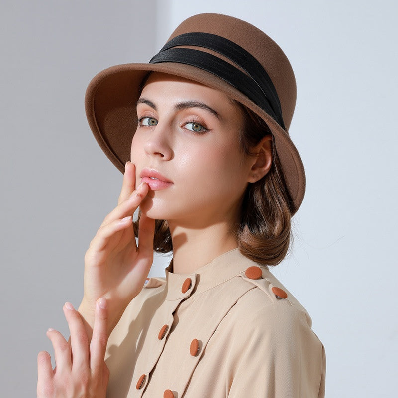 Felt Bucket Hats with Crossed Ribbons