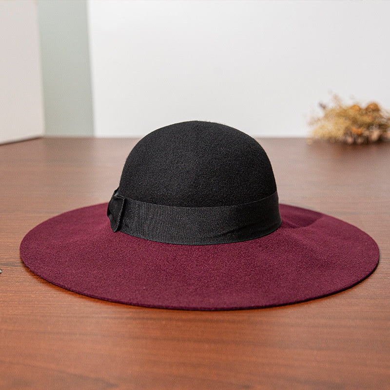 Black and Red Patchwork Felt Top Hat with Bow Webbing