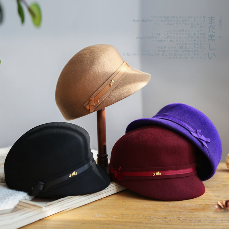 Felt Equestrian Newsboy Hat with Ribbon Decoration