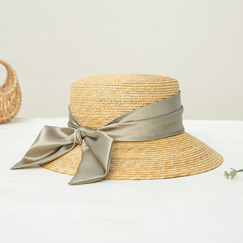 Sun Hat Straw Hat with Green Bow Webbing