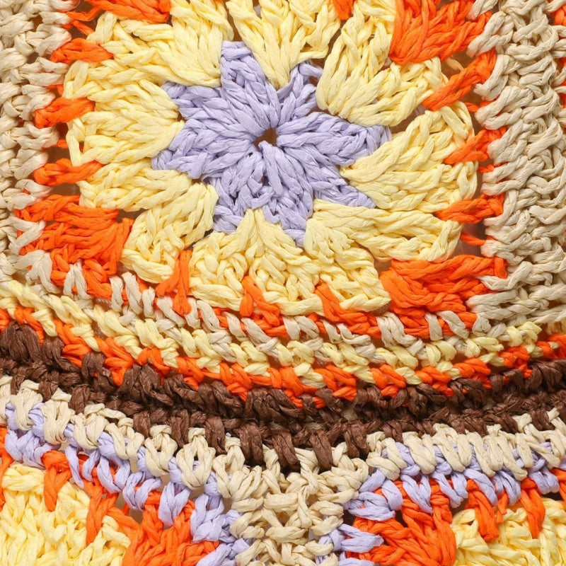 Straw Bucket Hat with Colorful Patterns