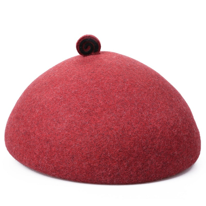 Felt Beret with Circular Decoration