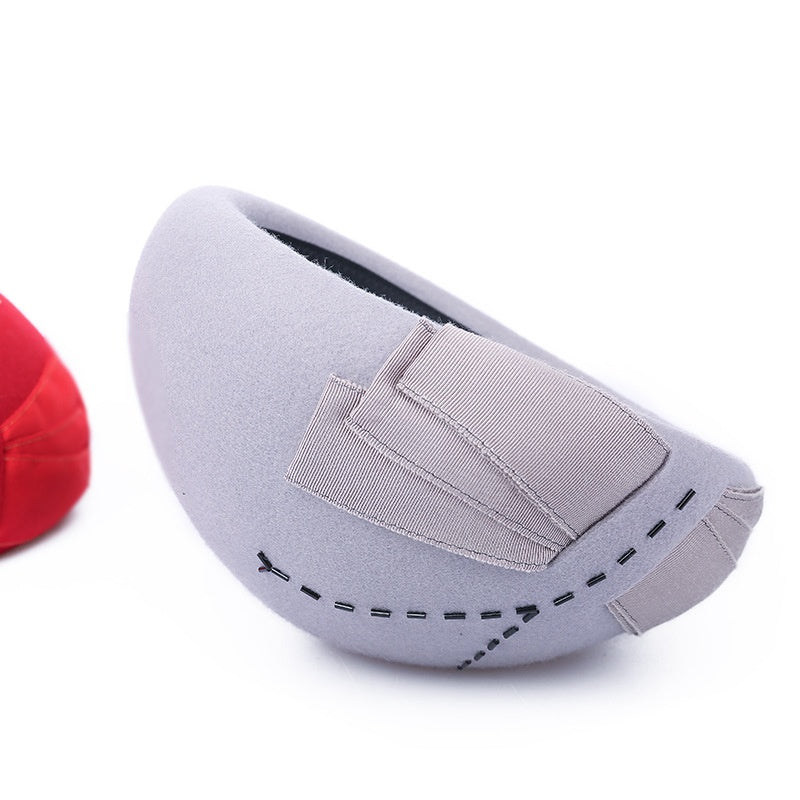 Felt Beret with Bow Webbing and Tubular Beads
