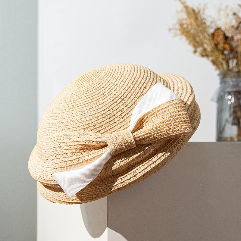 Straw Beret with Bow