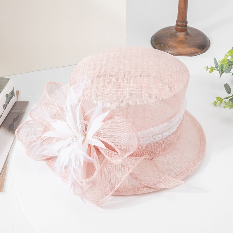 Top Hat with Feather Flower and Bow Decorations