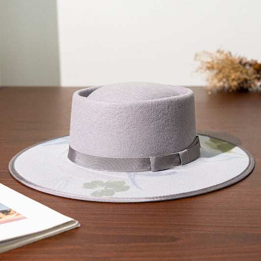 Felt Top Hat with Printed Mesh Yarn