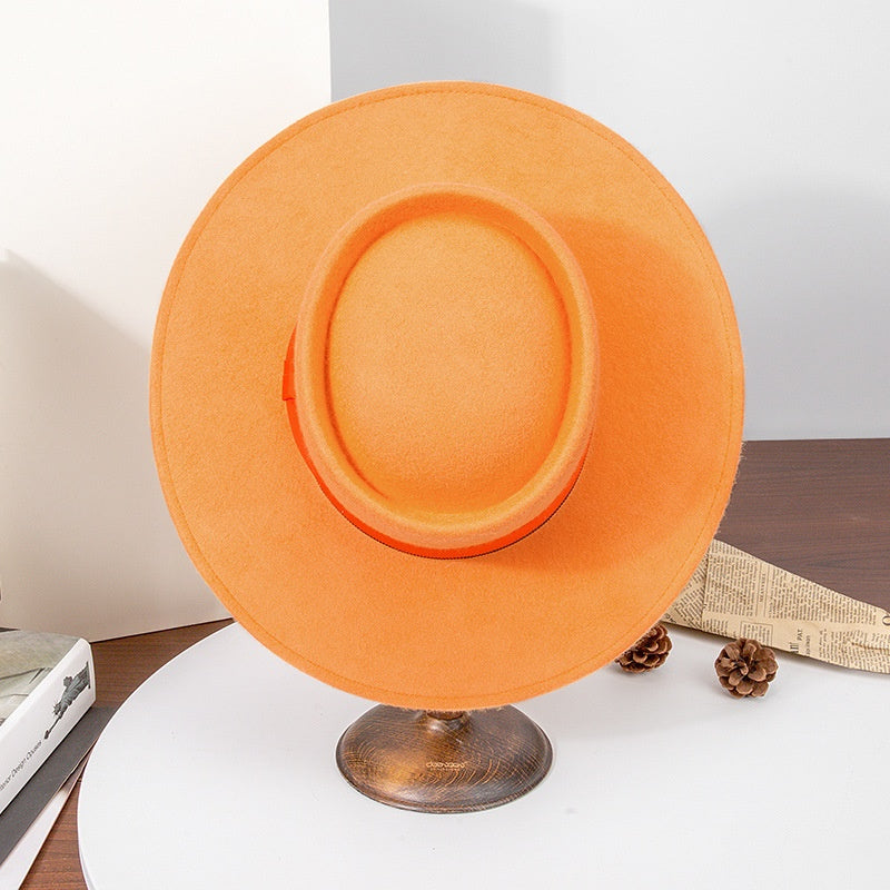 Felt Wide Brim Top Hats with Bow Webbing