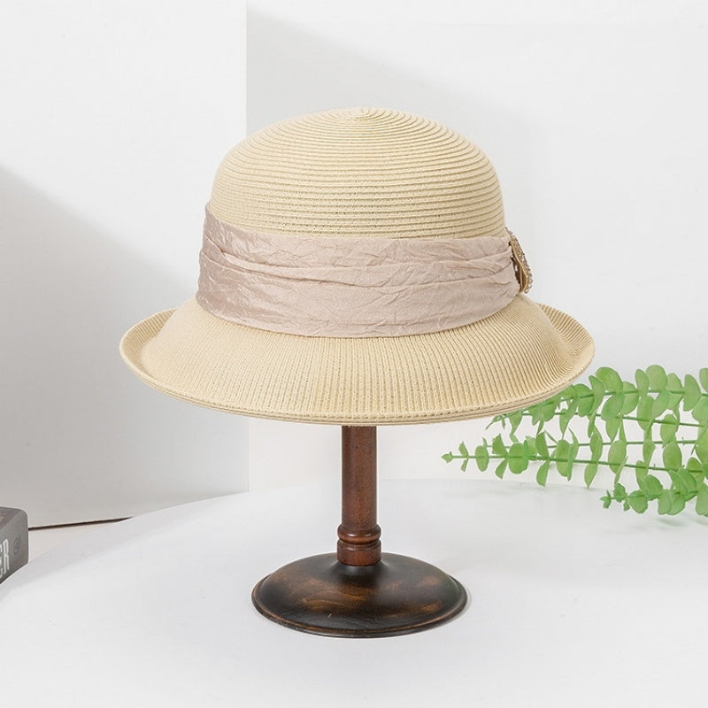 Rolled Edge Sun Hat with Linen Yarn Webbing and Crystal