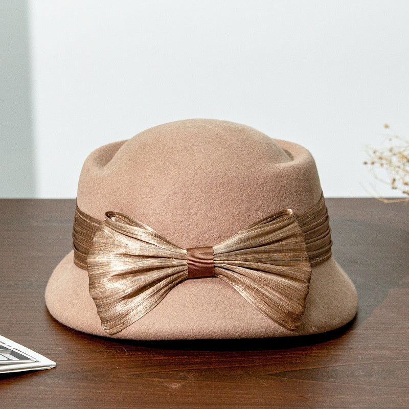 Felt Top Hat with Silk Linen Bow