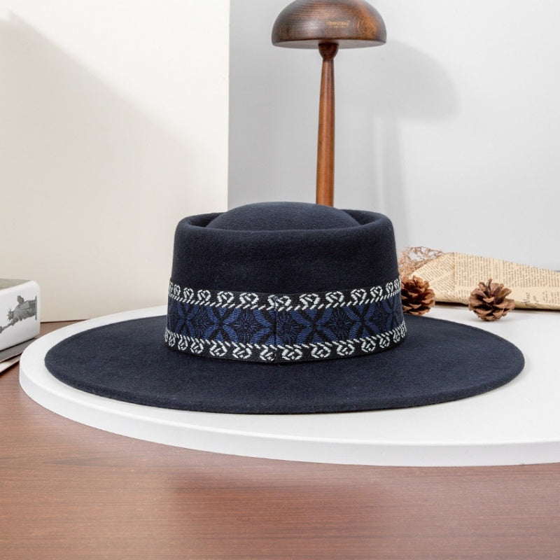 Felt Wide Brim Top Hats with Interwoven Line Splicing Webbing