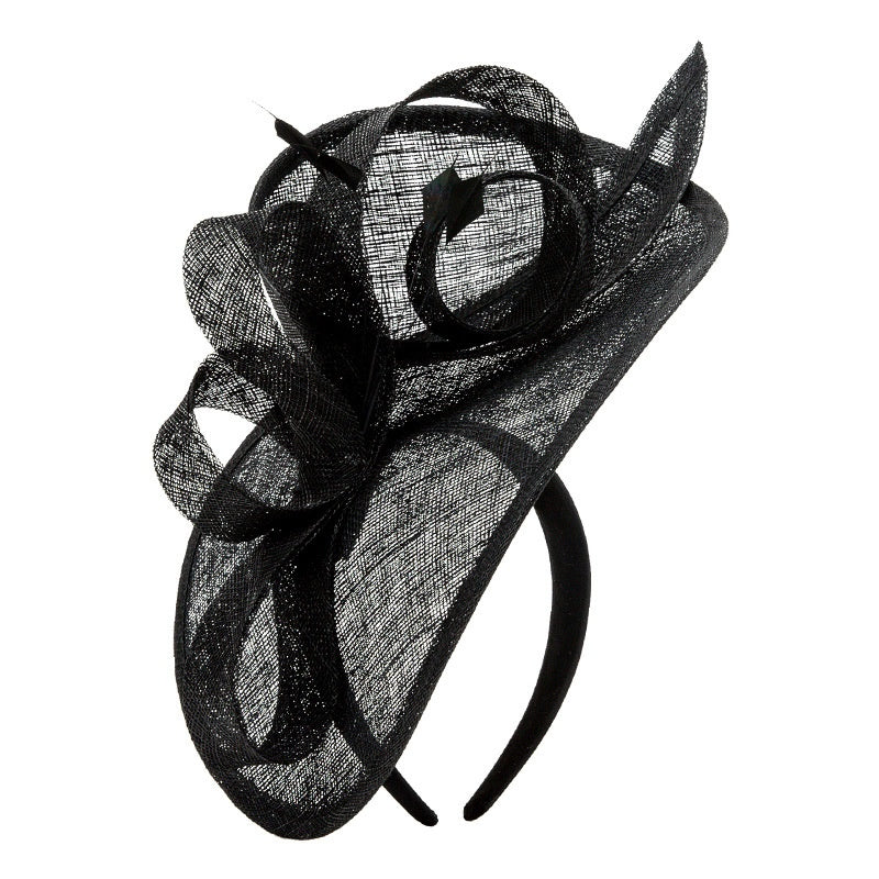 Black Alice Band with Flower and Feather Decorations