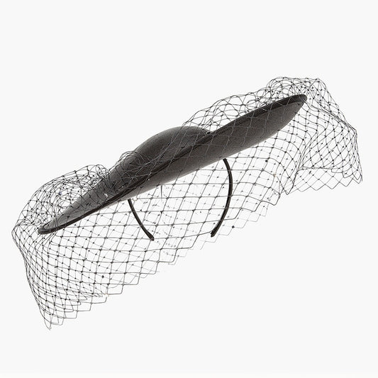 Wide Brim Top Hat Alice Band with Crystal and Veil