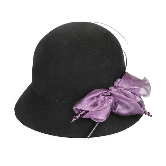 Felt Domed Top Hat with Purple Flower Decoration