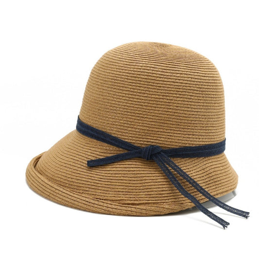 Rolled-up Straw Hat with Bow Decoration