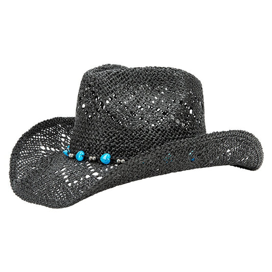 Straw Cowboy Hat Sun Hat with String of Beads