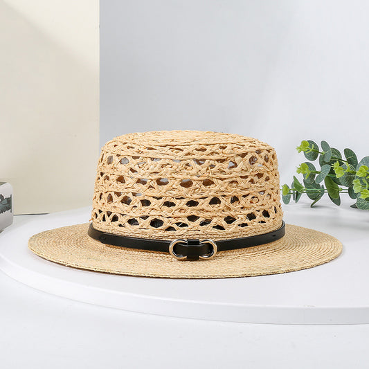 Bowler Hat Straw Hat with Black Leather Band