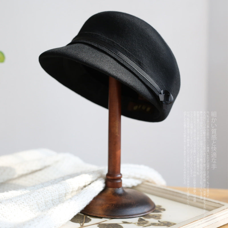 Felt Equestrian Newsboy Hat with Ribbon Decoration