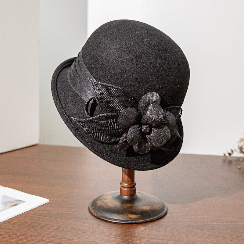 Felt Rolled Edge Top Hat with Camellia Decoration