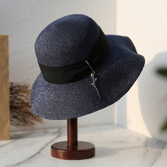 Straw Top Hat with Rose Pendant