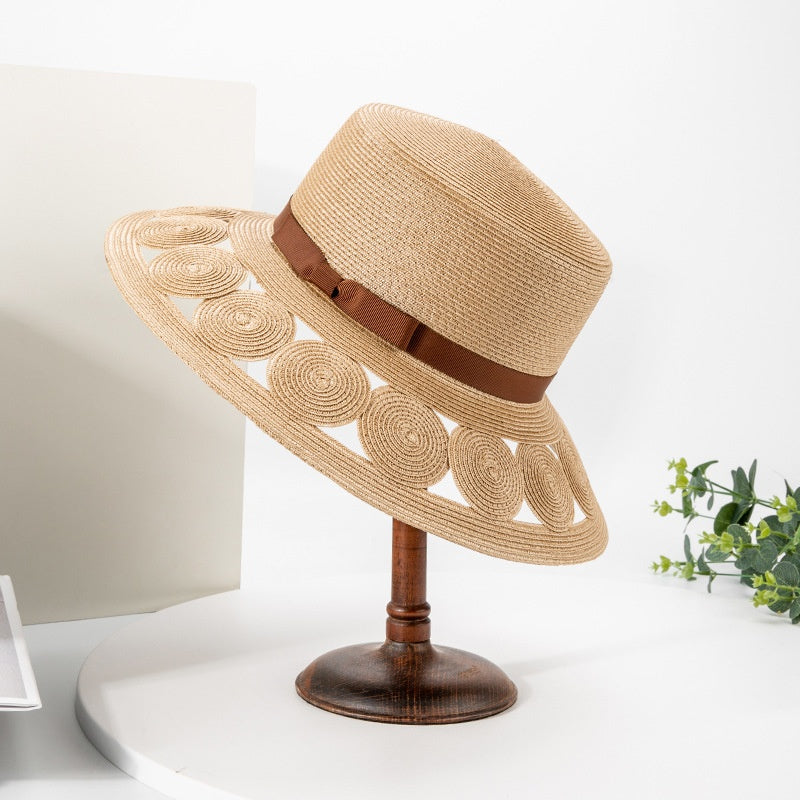 Hollow-carved Flat-topped Hat with Bow Webbing