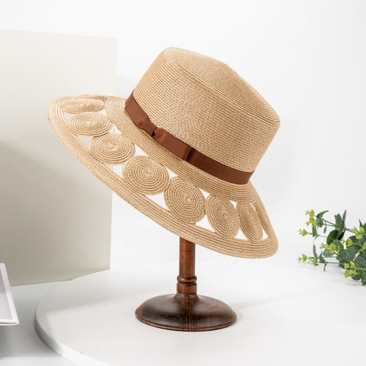 Hollow-carved Flat-topped Hat with Bow Webbing