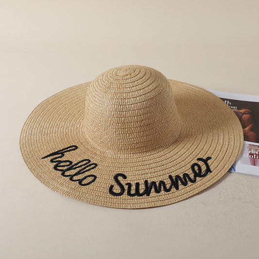Straw Hat with Letter Embroidery