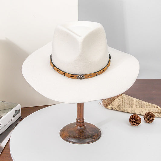 Felt Cowboy Hat with Copper Buckle Leather Strap