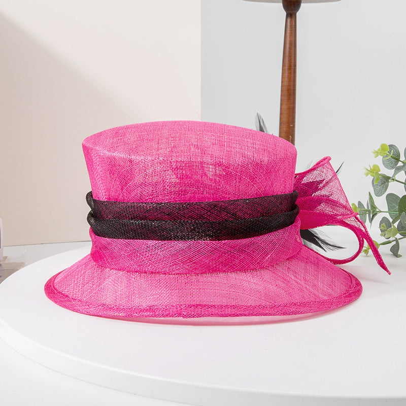 Top Hat with Feather Flower and Bow Decorations