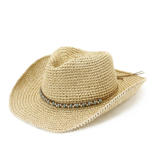 Straw Cowboy Hat with Beaded Decoration