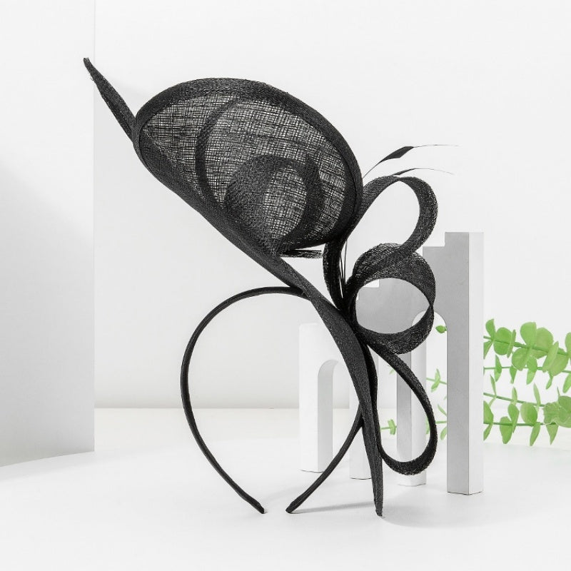 Black Alice Band with Flower and Feather Decorations