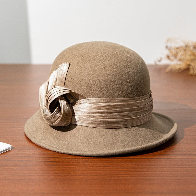 Felt Top Hat Rolled Edge with Ribbon Decoration
