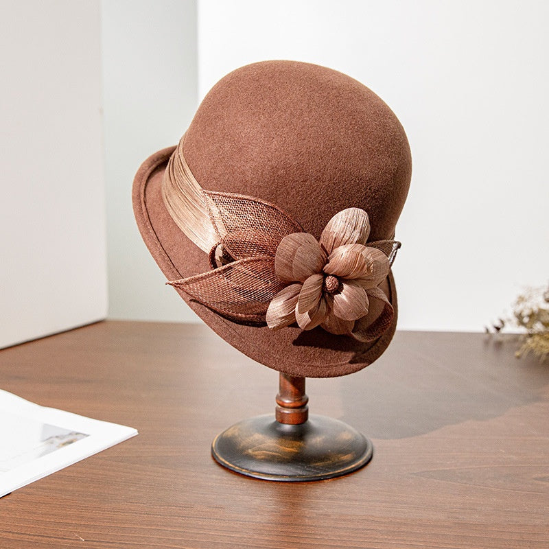 Felt Rolled Edge Top Hat with Camellia Decoration