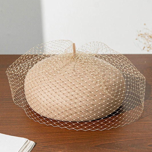 Felt Beret with Grid Veil