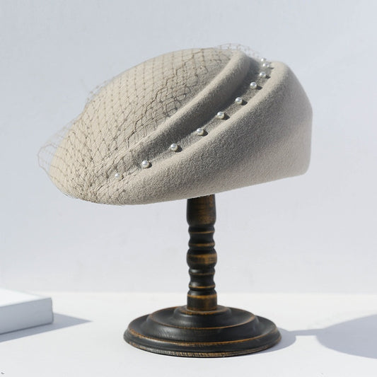 Felt Beret with Pearl and Lace