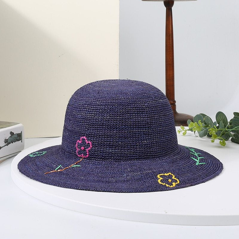 Sun Straw Hat with Colorful Embroidery