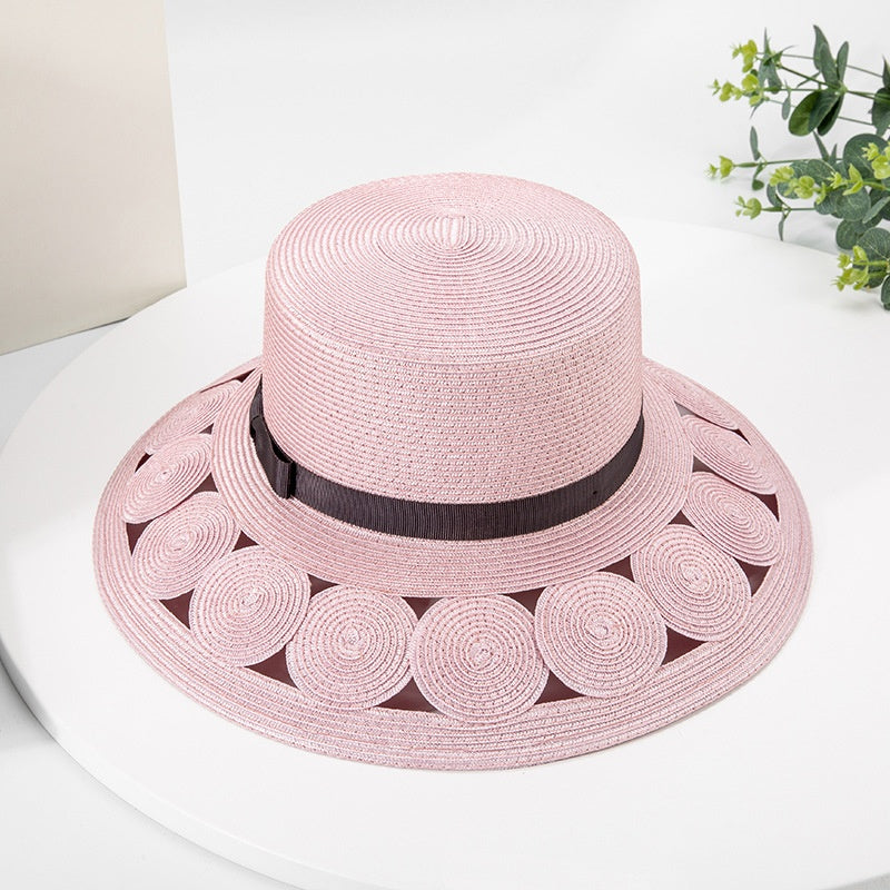 Hollow-carved Flat-topped Hat with Bow Webbing
