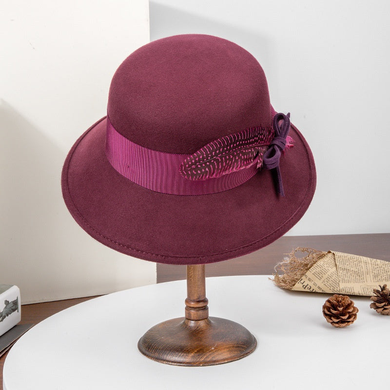 Felt Top Hat with Bow Webbing and Feather