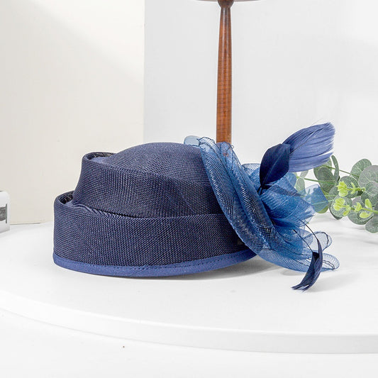 Top Hat Hair Accessory with Flower and Feather Decorations