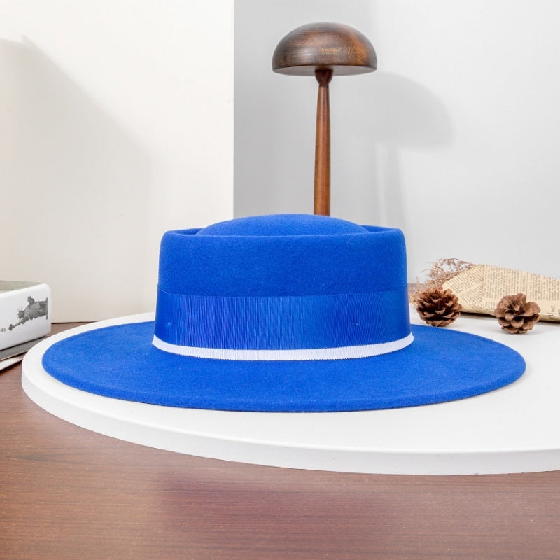 Felt Wide Brim Top Hats with Bow Webbing