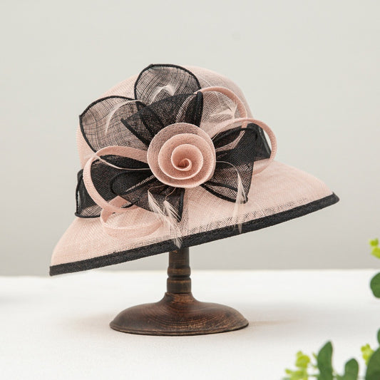 Multicolored Top Hat Rolled Edge with Handmade Linen Yarn Flowers