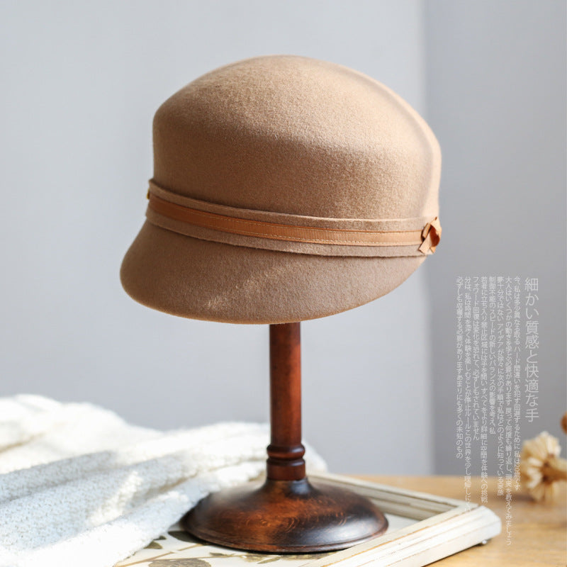 Felt Equestrian Newsboy Hat with Ribbon Decoration