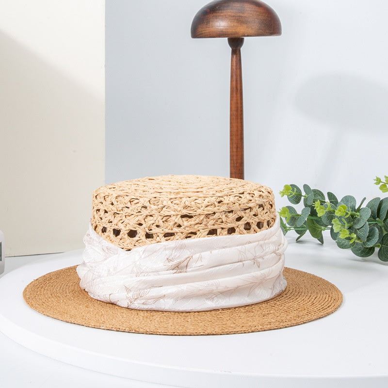Spliced Color Bowler Hat Sun Hat with Printed Webbing